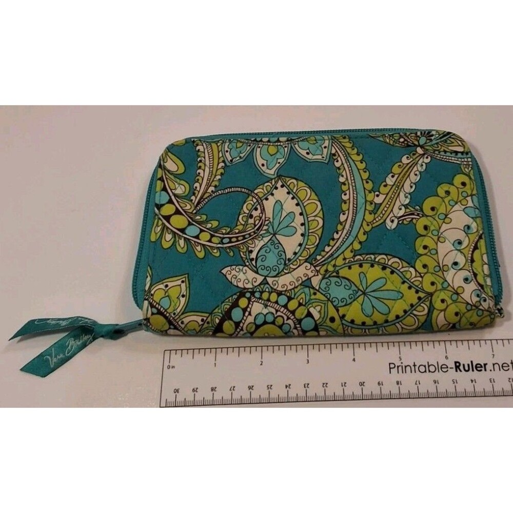 Vera Bradley 8" WalletBag, Zipper Pouch Teal Peacock Pattern